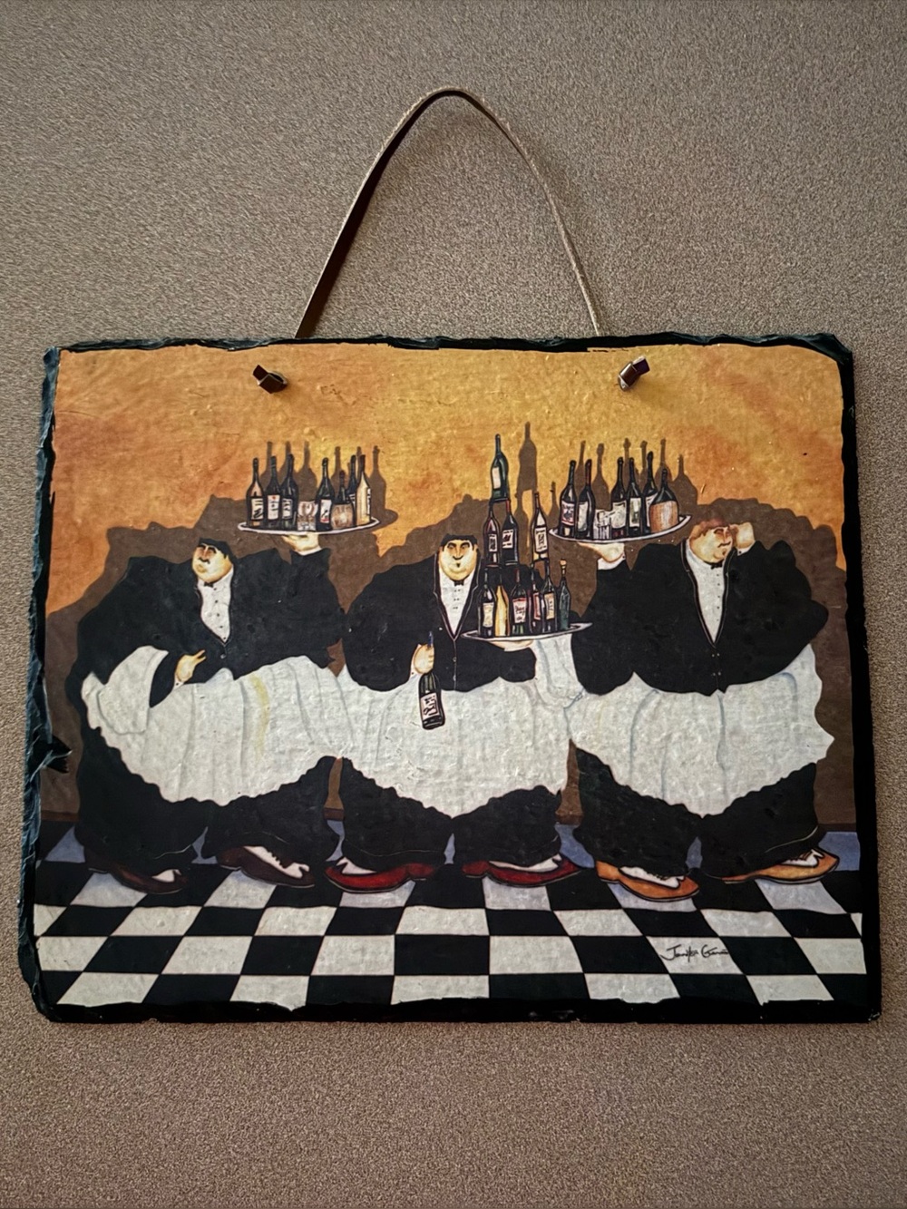 Jennifer Garant Fat Wine Waiters Slate Wall Art Bistro Wine Decor 10x12